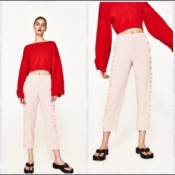 Zara | Pink Frill Trousers - Picture 3 of 10